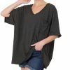 42POPS | Charcoal Oversize V-Neck Pocket Boyfriend Tee - Women