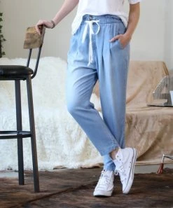 42POPS | Sky Chambray Drawstring Pocket Paper-Bag Pants - Women