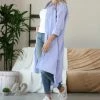 42POPS | Light Blue Stripe Oversize Hi-Low Pocket Shirt Dress - Women