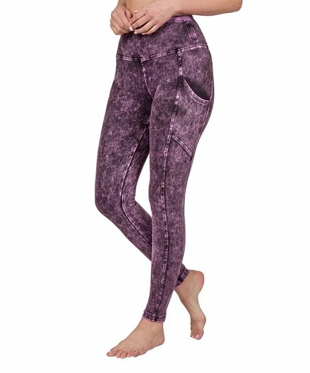 42POPS | Violet Mineral Wash Wide-Waistband Pocket Leggings - Women