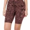 42POPS | Rust Brown Mineral Wash Wide-Waistband Pocket Bike Shorts - Women