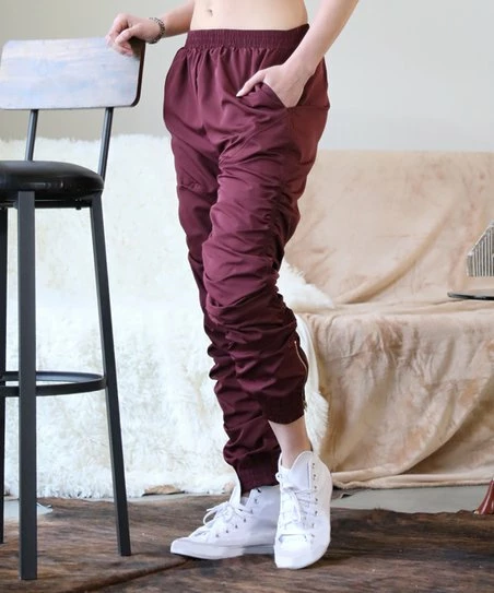 42POPS | Dark Burgundy Side-Zip Ruched Pocket Pants - Women