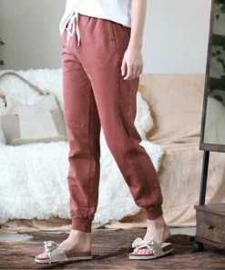 42POPS | Dark Rust Pigment-Dye Drawstring Pocket Joggers - Women