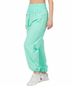 42POPS | Mint Windbreaker Smocked-Waist Tie-Cuff Pocket Joggers - Women