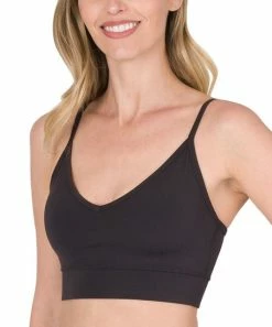 42POPS | Black V-Neck Padded Sports Bra - Women
