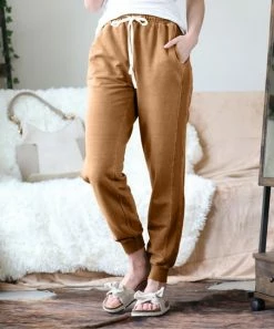42POPS | Deep Camel Pigment-Dye Drawstring Pocket Joggers - Women