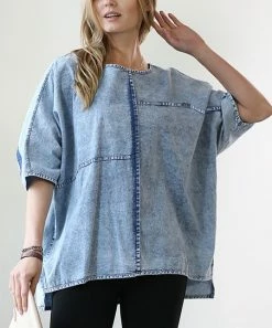 42POPS | Medium Chambray Oversize Hi-Low Top - Women
