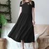 42POPS | Black Tiered Short-Sleeve Midi Dress - Women