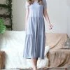 42POPS | Ash Blue Tiered Short-Sleeve Midi Dress - Women