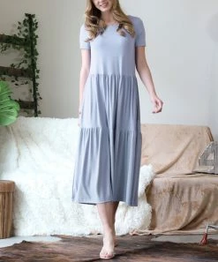 42POPS | Ash Blue Tiered Short-Sleeve Midi Dress - Women