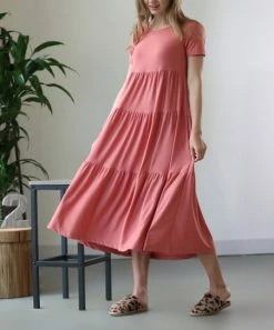 42POPS | Ash Rose Tiered Short-Sleeve Midi Dress - Women