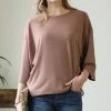 42POPS | Cocoa Drop-Shoulder Crewneck Three-Quarter Sleeve Hi-Low Tee - Women