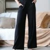 42POPS | Black Elastic-Waist Pocket Linen-Blend Wide-Leg Pants - Women