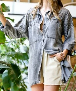 42POPS | Denim Gray Quilted Pocket Shacket - Women