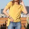 42POPS | Mustard Crewneck Split Short-Sleeve Hi-Low Tee - Women