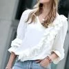 42POPS | Off-White Ruffle V-Neck Poet-Sleeve Top - Women