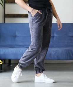 42POPS | Charcoal Mineral-Wash Drawstring-Waist Pocket Sweatpants - Women