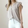 42POPS | Ash Mocha Ruffle Notch Neck Cap-Sleeve Tunic - Women
