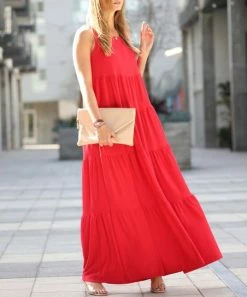 42POPS | Ruby Scoop Neck Sleeveless Tiered Maxi Dress - Women