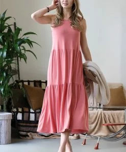 42POPS | Ash Rose Tiered Crewneck Sleeveless Midi Dress - Women
