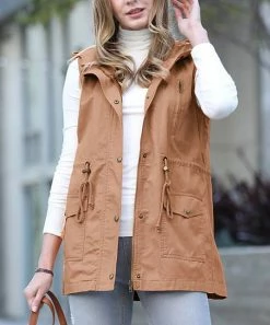 42POPS | Cocoa Drawstring-Waist Pocket Hooded Vest - Women