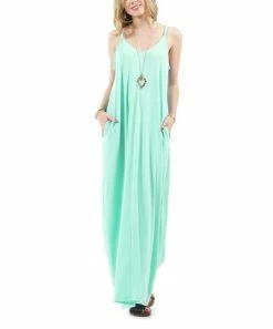 42POPS | Green Mint V-Neck Sleeveless Pocket Maxi Dress - Women