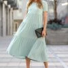 42POPS | Light Green Tiered Crewneck Short-Sleeve Midi Dress - Women