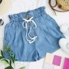 42POPS | Medium Chambray Drawstring Pocket Paper Bag Shorts - Women