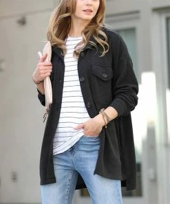 42POPS | Black Pocket Oversize Shacket - Women