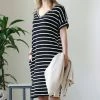 42POPS | Black & Ivory Stripe V-Neck Short-Sleeve Pocket T-Shirt Dress - Women