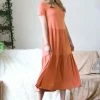 42POPS | Ash Copper Scoop Neck Short-Sleeve Tiered Midi Dress - Women