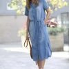 42POPS | Medium Chambray Belted Pocket Shirt Dress - Women