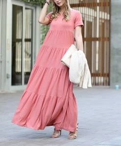 42POPS | Ash Rose Tiered Short-Sleeve Maxi Dress - Women