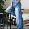 42POPS | Medium Blue Faded Chambray Wide-Leg Pocket Paper-Bag Pants - Women