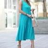 42POPS | Ice Blue Sleeveless Tiered Midi Dress - Women