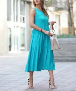 42POPS | Ice Blue Sleeveless Tiered Midi Dress - Women