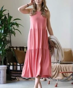 42POPS | Ash Rose Sleeveless Tiered Midi Dress - Women