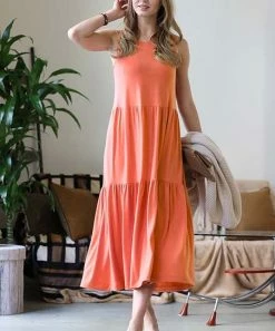 42POPS | Ash Copper Sleeveless Tiered Midi Dress - Women