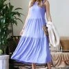 42POPS | Spring Blue Sleeveless Tiered Midi Dress - Women