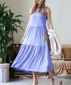 42POPS | Spring Blue Sleeveless Tiered Midi Dress - Women
