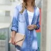 42POPS | Medium Chambray Weathered Long-Sleeve Longline Button-Up - Women