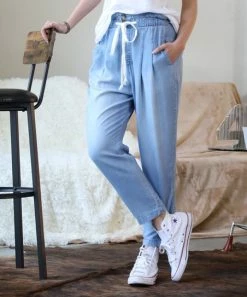 42POPS | Sky Chambray Pocket Paper-Bag Pants - Women