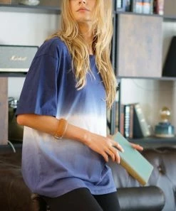 42POPS | Navy Dip-Dye Crewneck Boyfriend Tee - Women