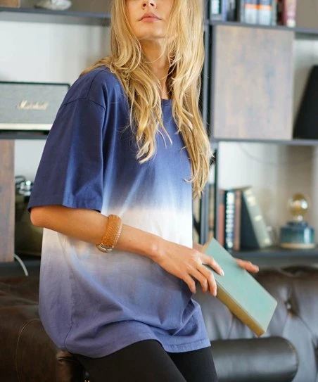 42POPS | Navy Dip-Dye Crewneck Boyfriend Tee - Women