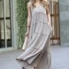 42POPS | Ash Mocha V-Neck Sleeveless Tiered Pocket Maxi Dress - Women