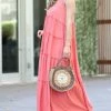 42POPS | Coral Pink V-Neck Sleeveless Tiered Pocket Maxi Dress - Women