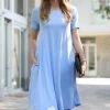 42POPS | Spring Blue Round-Neck Short-Sleeve Shift Dress - Women