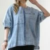 42POPS | Medium Blue Chambray Oversize Short-Sleeve Hi-Low Top - Women