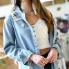 42POPS | Light Denim Distressed Pocket Button-Down Top - Women