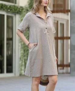 42POPS | Ash Mocha Pocket Button-Front Dress - Women